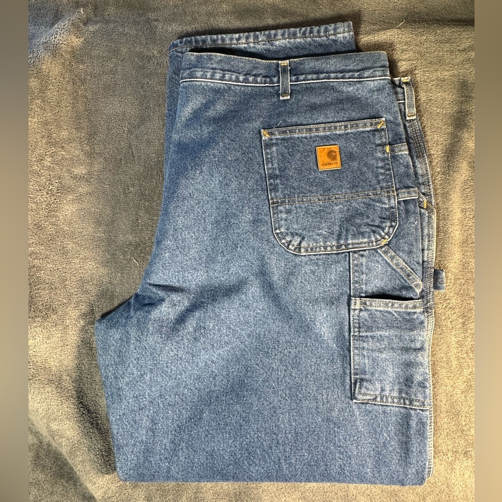 Carhartt Washed Denim Dungaree - Blue - Flannel lined